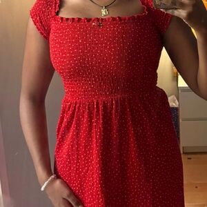 Red polka dot summer dress w/ a little rose accent